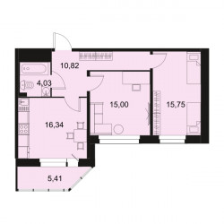 Двухкомнатная квартира 63.56 м²