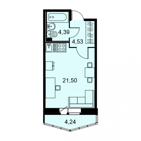 Студия 30.7 м²